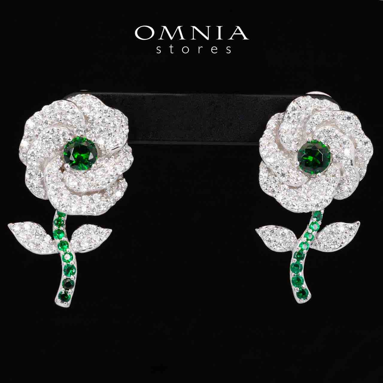 Omnia Rena White and Green Clip Earrings With High Quality Simulated Diamonds in 925 Silver - OMNIASTORES UAE