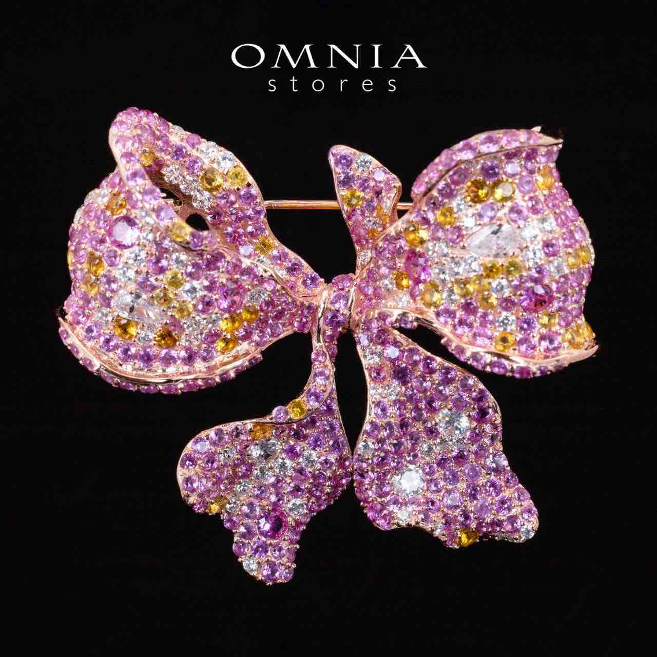 Omnia Doris Pink Ribbon Brooch With High Quality Simulated Diamonds in 925 Silver - OMNIASTORES UAE