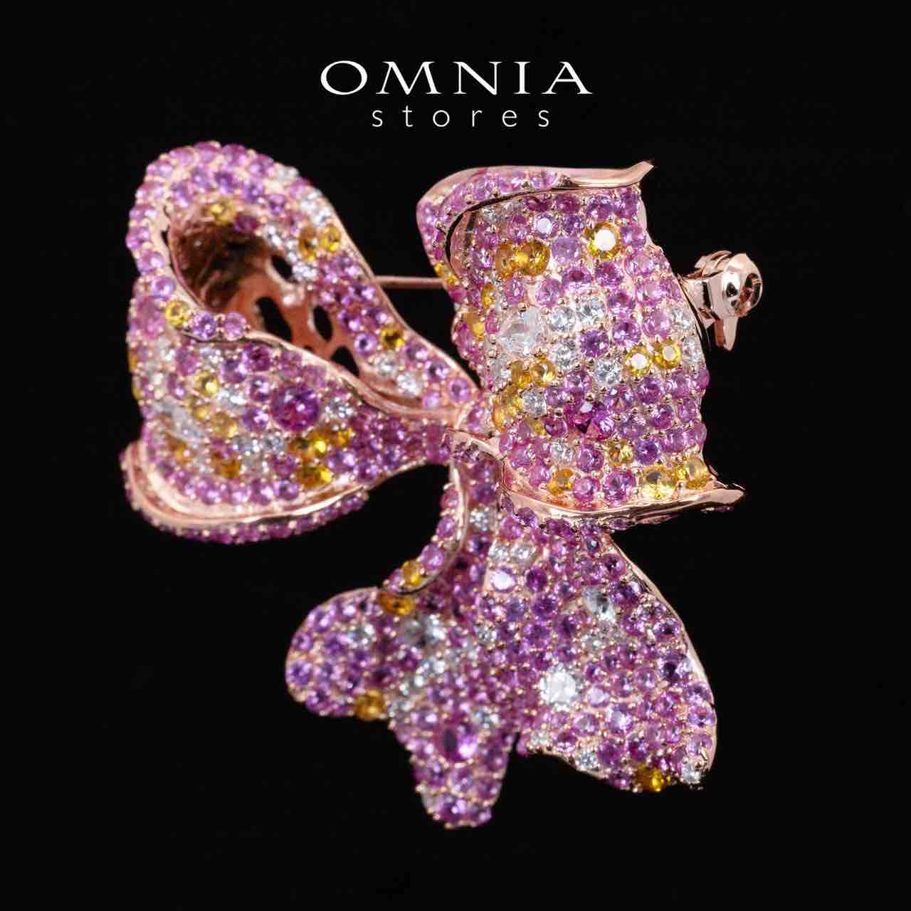 Omnia Doris Pink Ribbon Brooch With High Quality Simulated Diamonds in 925 Silver - OMNIASTORES UAE