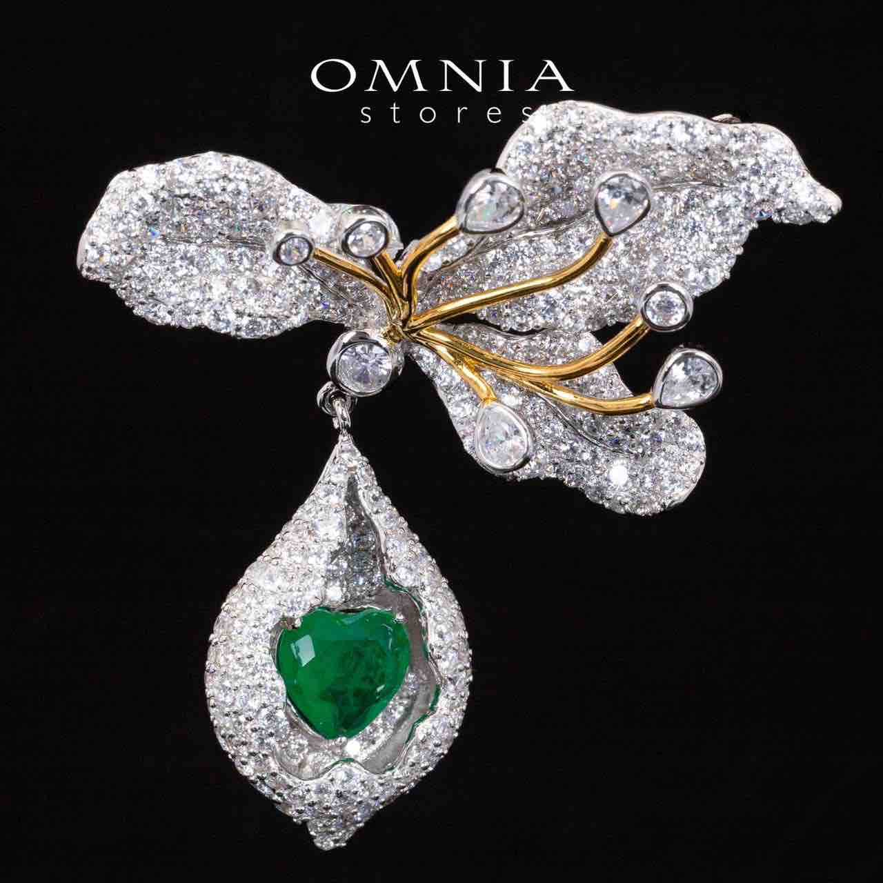 Omnia Aiyla Floral Green and White Brooch With High Quality Simulated Diamonds in 925 Silver - OMNIASTORES UAE