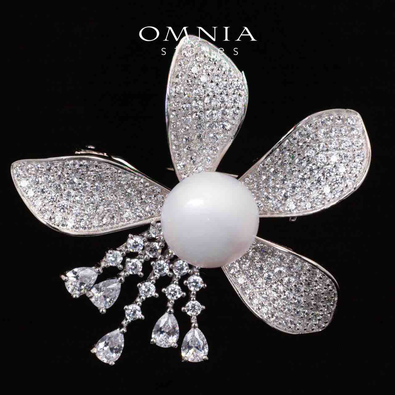 Omnia Ivie White Fresh Real Pearl Brooch With High Quality Simulated Diamonds in 925 Silver - OMNIASTORES UAE