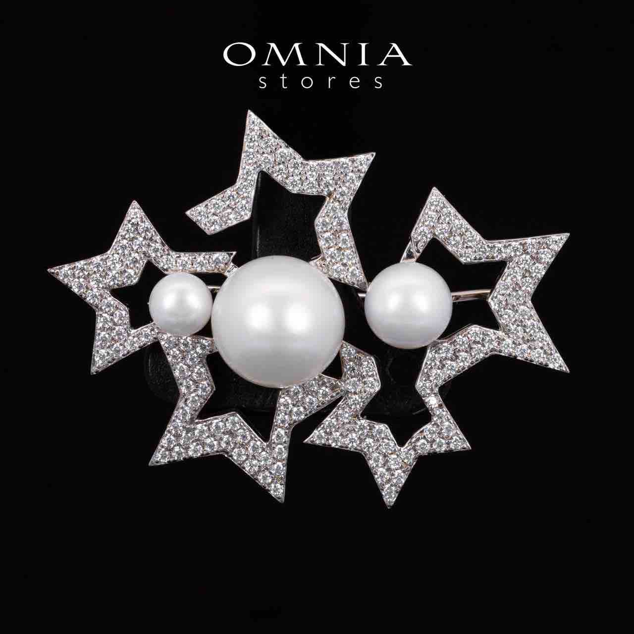 Omnia Valkyrie White Fresh Water Pearl Brooch With High Quality Simulated Diamonds in 925 Silver - OMNIASTORES UAE