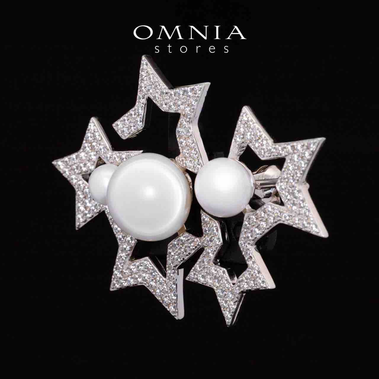 Omnia Valkyrie White Fresh Water Pearl Brooch With High Quality Simulated Diamonds in 925 Silver - OMNIASTORES UAE