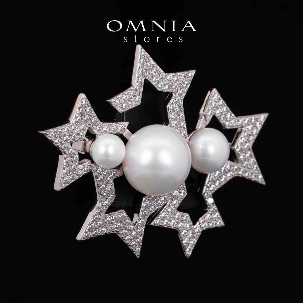 Omnia Valkyrie White Fresh Water Pearl Brooch With High Quality Simulated Diamonds in 925 Silver - OMNIASTORES UAE