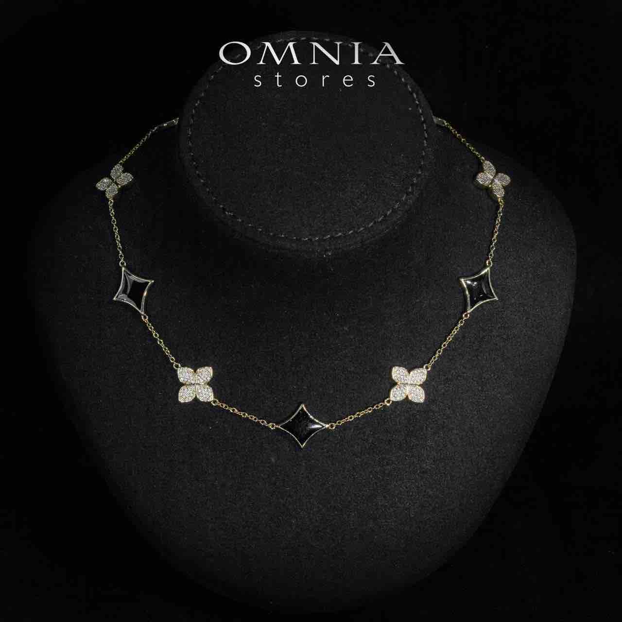 Omnia Golden Clove Black Choker Full Set with High-Quality Simulated Diamonds Gold Plated - OMNIASTORES UAE