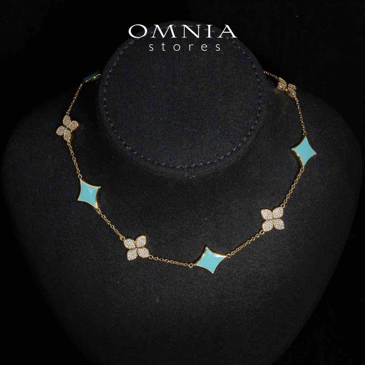 Omnia Golden Clove Turquise Choker Full Set with High-Quality Simulated Diamonds Gold Plated - OMNIASTORES UAE