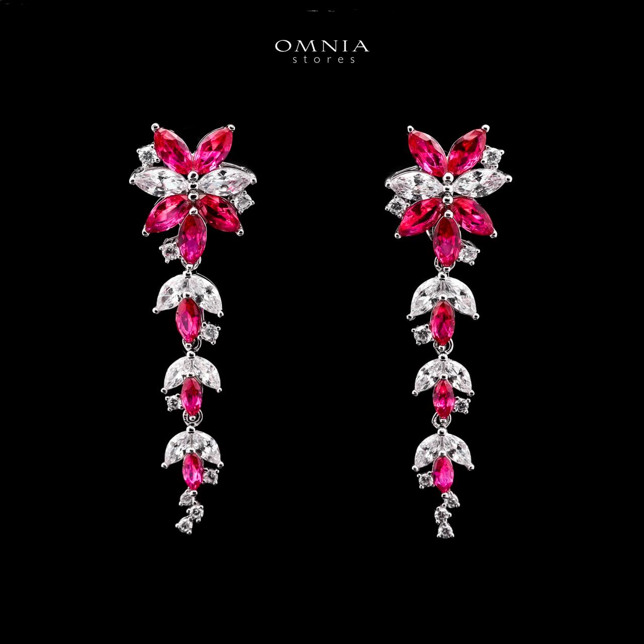 Abla Red Floral Drop Earrings in 925 Silver with Marquise and Pear-Cut High-Quality Simulated Diamonds - OMNIASTORES UAE