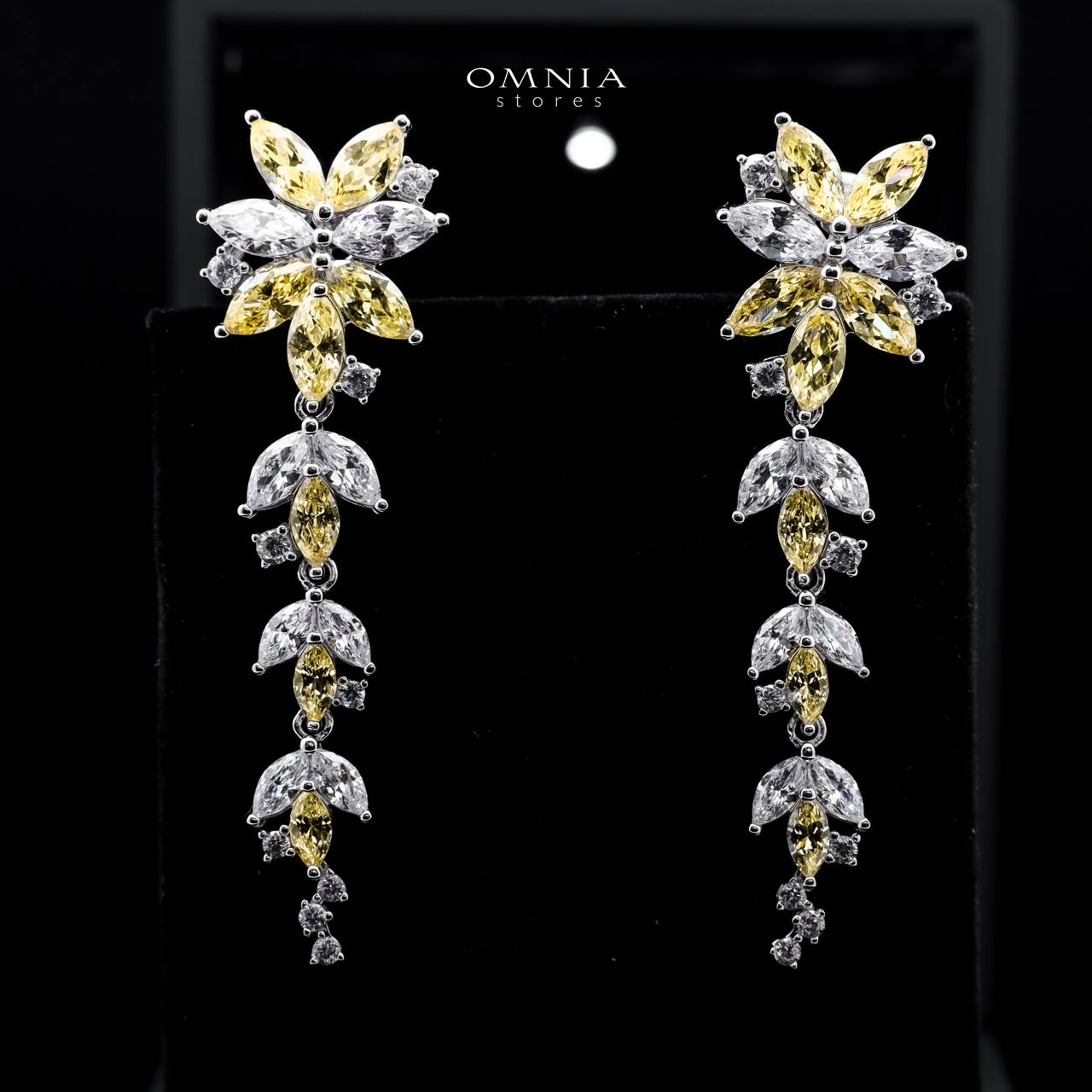 Abla Yellow Floral Drop Earrings in 925 Silver with Marquise and Pear-Cut High-Quality Simulated Diamonds - OMNIASTORES UAE