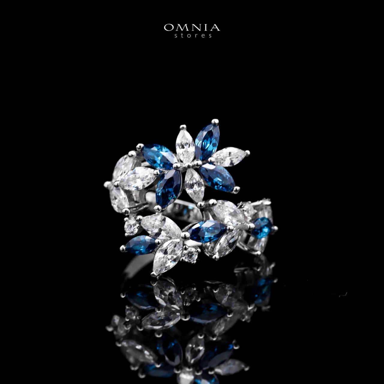 Abla Blue Floral Ring in 925 Silver with Marquise and Pear-Cut High-Quality Simulated Diamonds