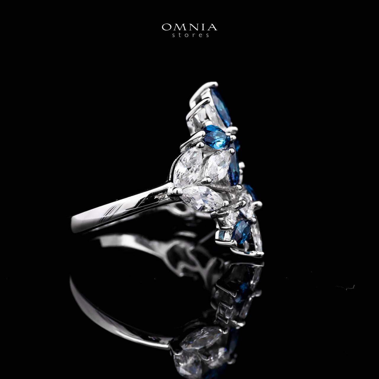 Abla Blue Floral Ring in 925 Silver with Marquise and Pear-Cut High-Quality Simulated Diamonds - OMNIASTORES UAE