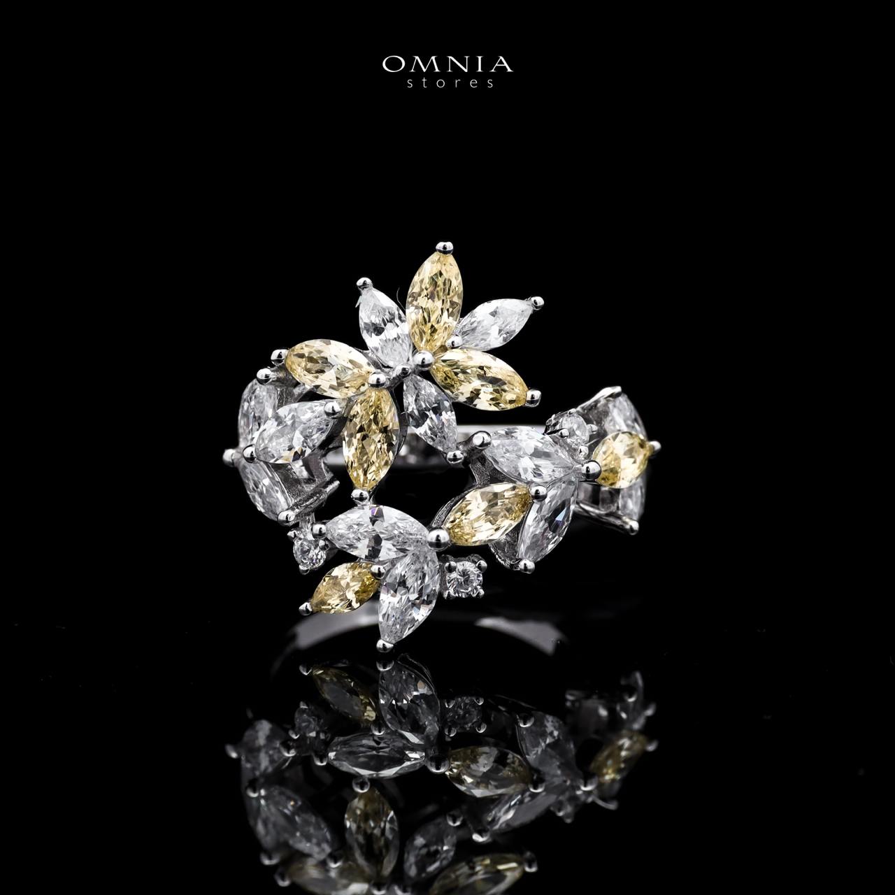 Abla Yellow Floral Ring in 925 Silver with Marquise and Pear-Cut High-Quality Simulated Diamonds - OMNIASTORES UAE