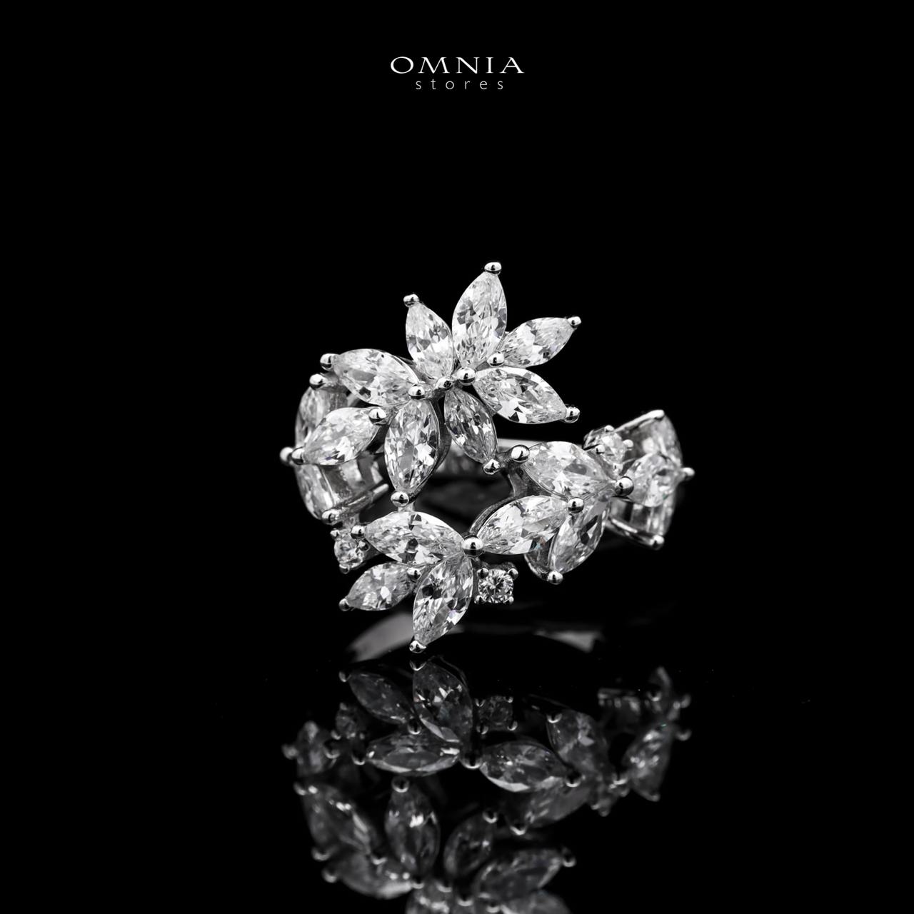 Abla White Floral Ring in 925 Silver with Marquise and Pear-Cut High-Quality Simulated Diamonds - OMNIASTORES UAE