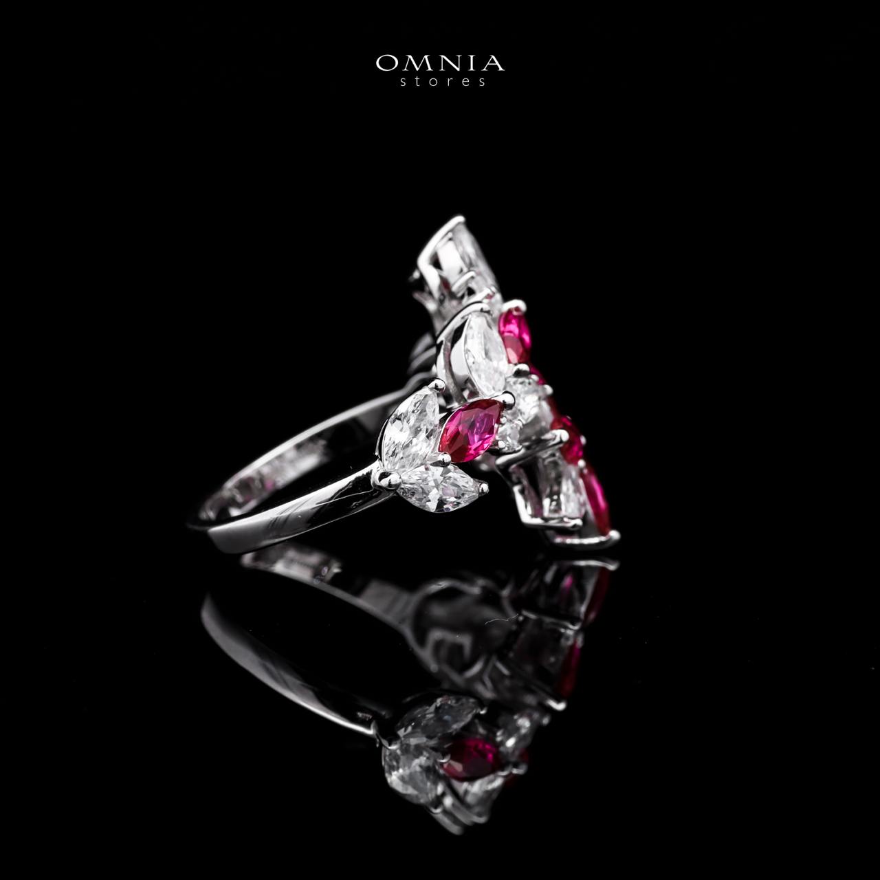 Abla Red Floral Ring in 925 Silver with Marquise and Pear-Cut High-Quality Simulated Diamonds - OMNIASTORES UAE