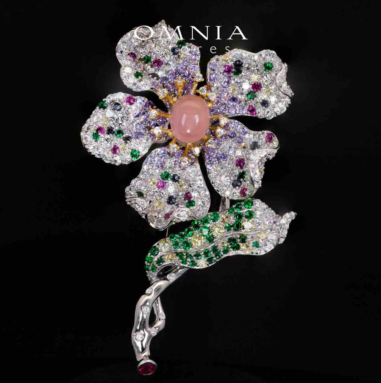 Kiera Pink Coral Multi Color Flower Brooch With High Quality Simulated Diamonds in 925 Silver - OMNIASTORES UAE