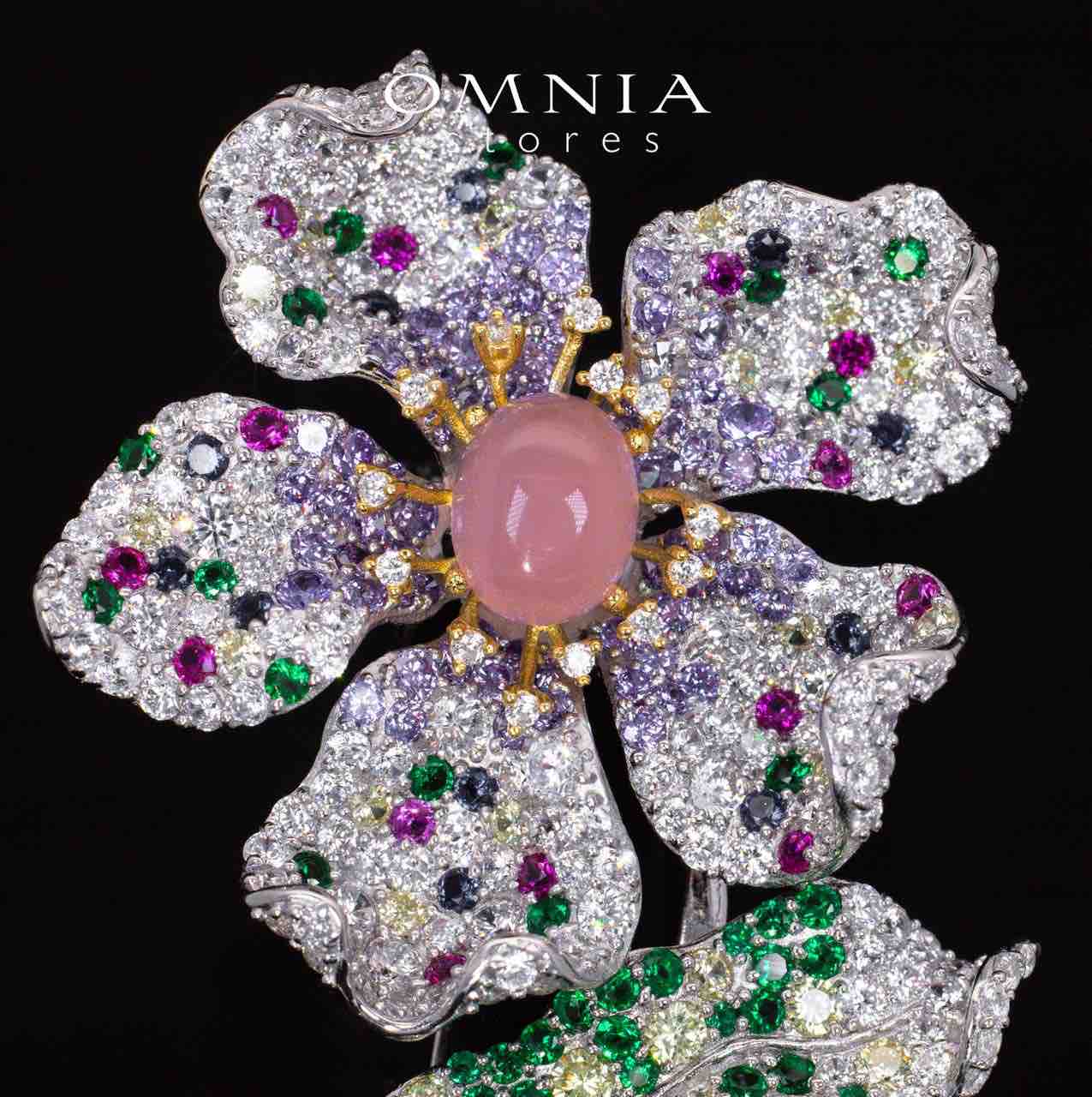 Kiera Pink Coral Multi Color Flower Brooch With High Quality Simulated Diamonds in 925 Silver - OMNIASTORES UAE