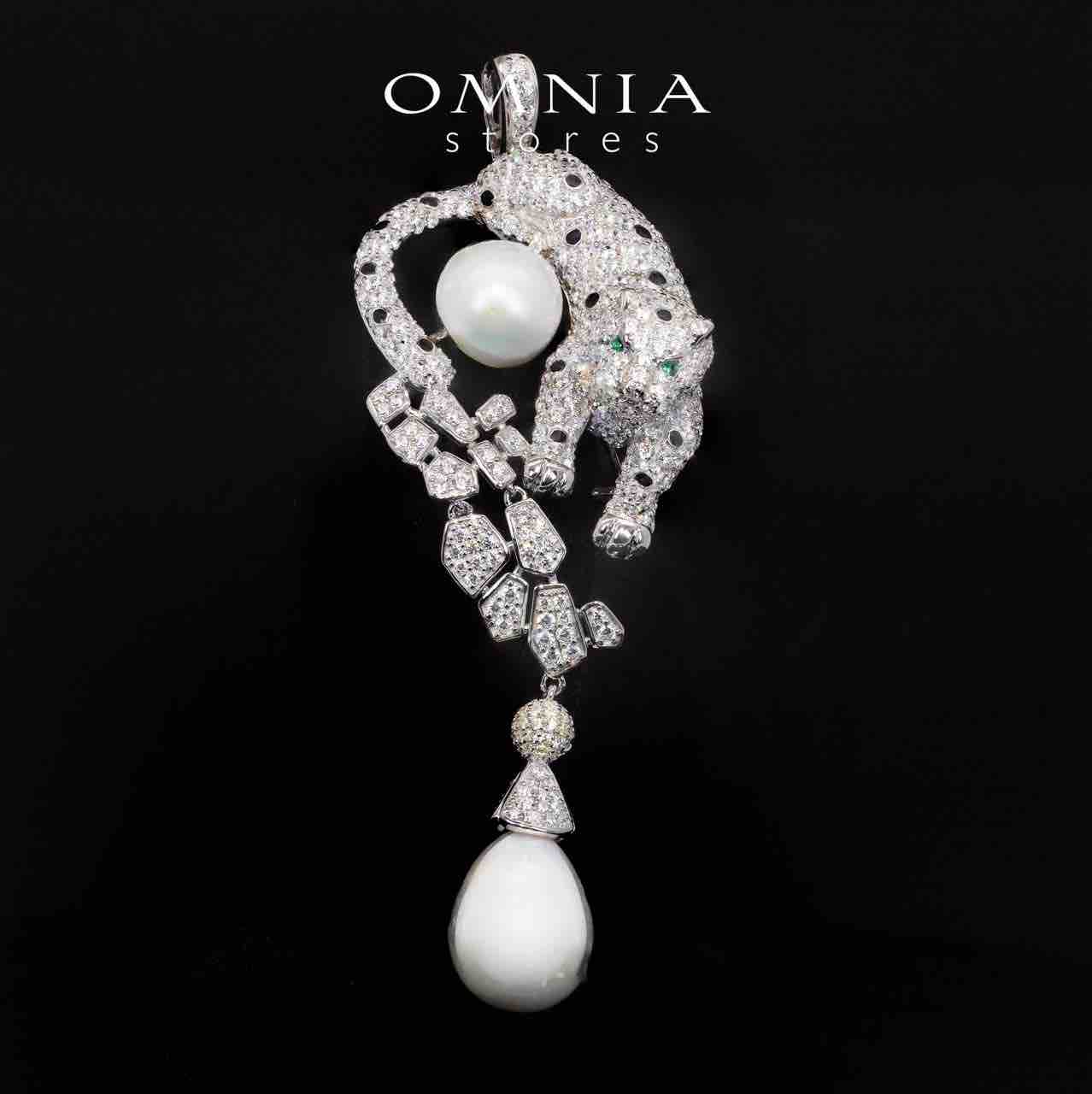 Kaylie White Panther Fresh Real Water Pearl Brooch With High Quality Simulated Diamonds in 925 Silver - OMNIASTORES UAE