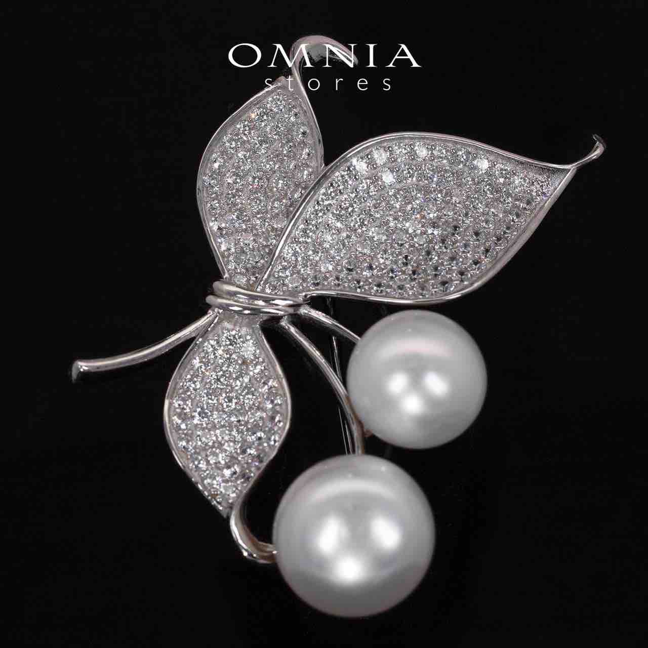 Leana Floral White Real Fresh Water Pearl Brooch With High Quality Simulated Diamonds in 925 Silver - OMNIASTORES UAE