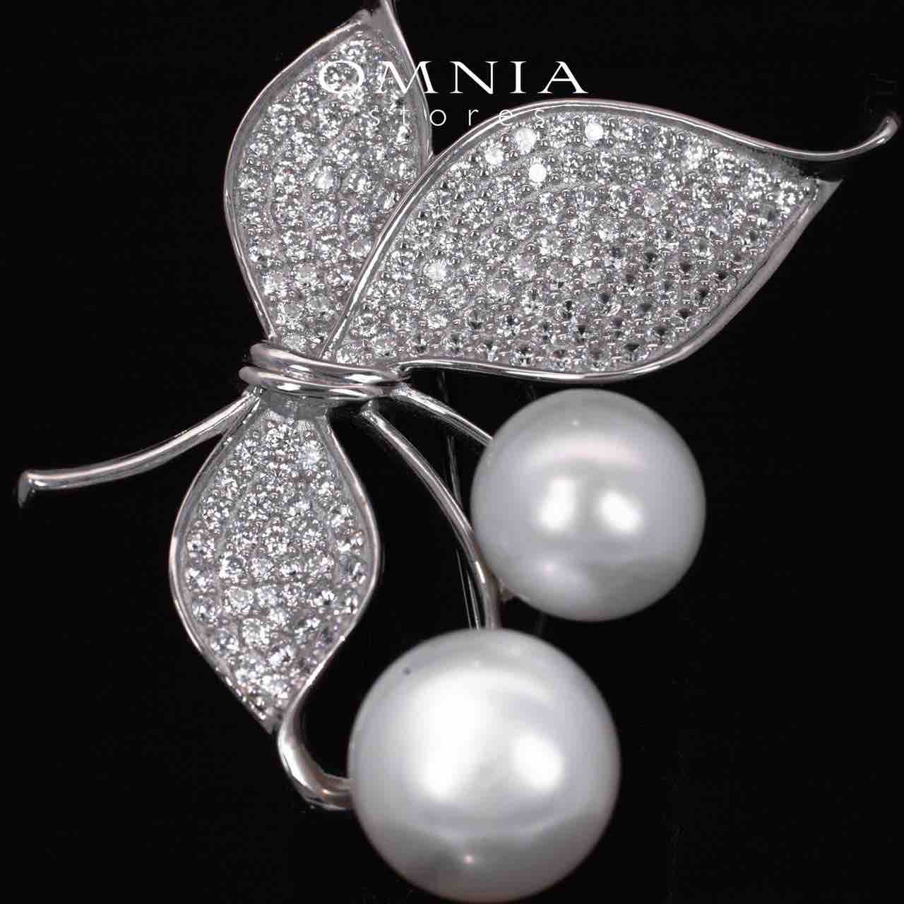 Leana Floral White Real Fresh Water Pearl Brooch With High Quality Simulated Diamonds in 925 Silver - OMNIASTORES UAE