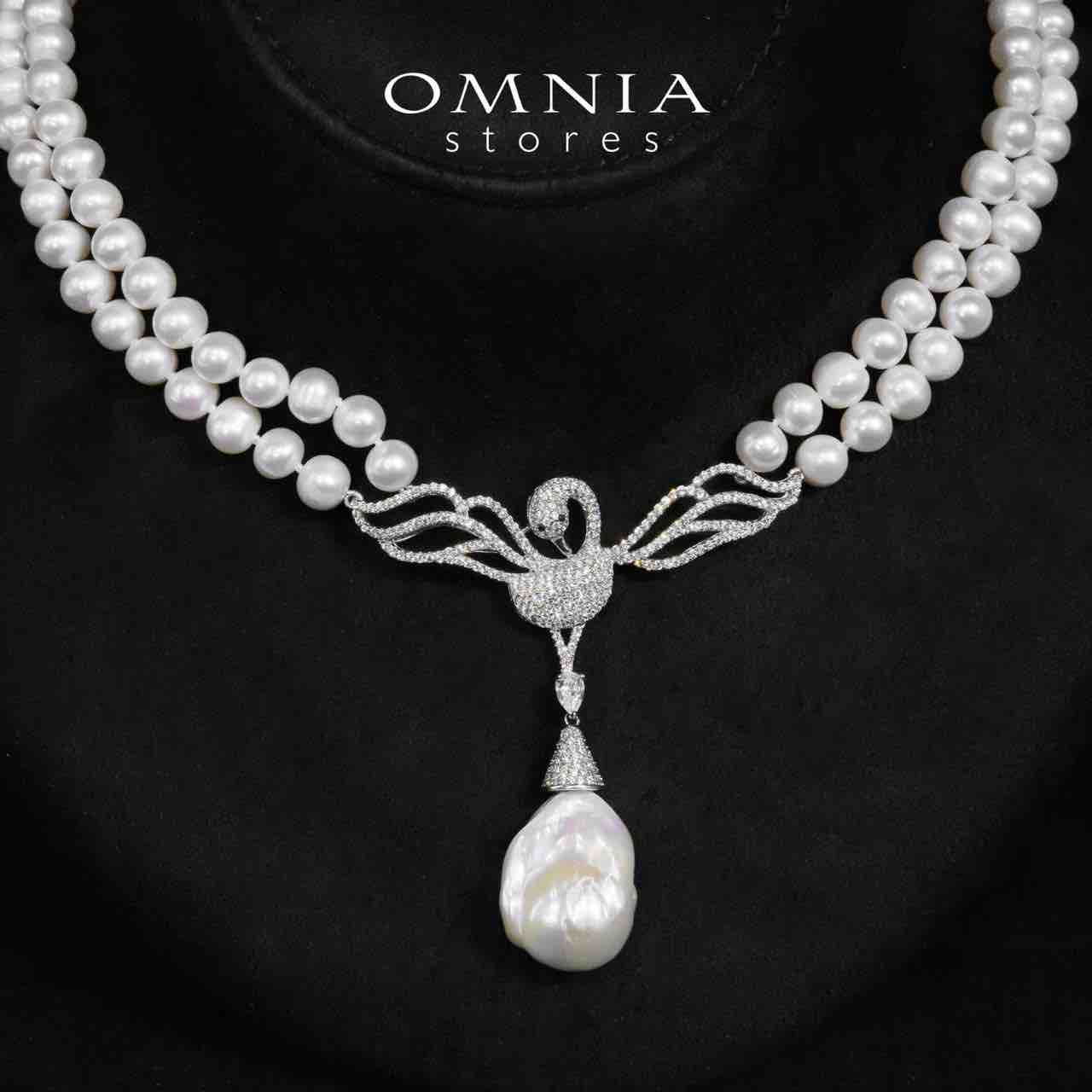 Regina White Pearl Bird Design Necklace With High Quality Simulated Diamonds in 925 Silver - OMNIASTORES UAE