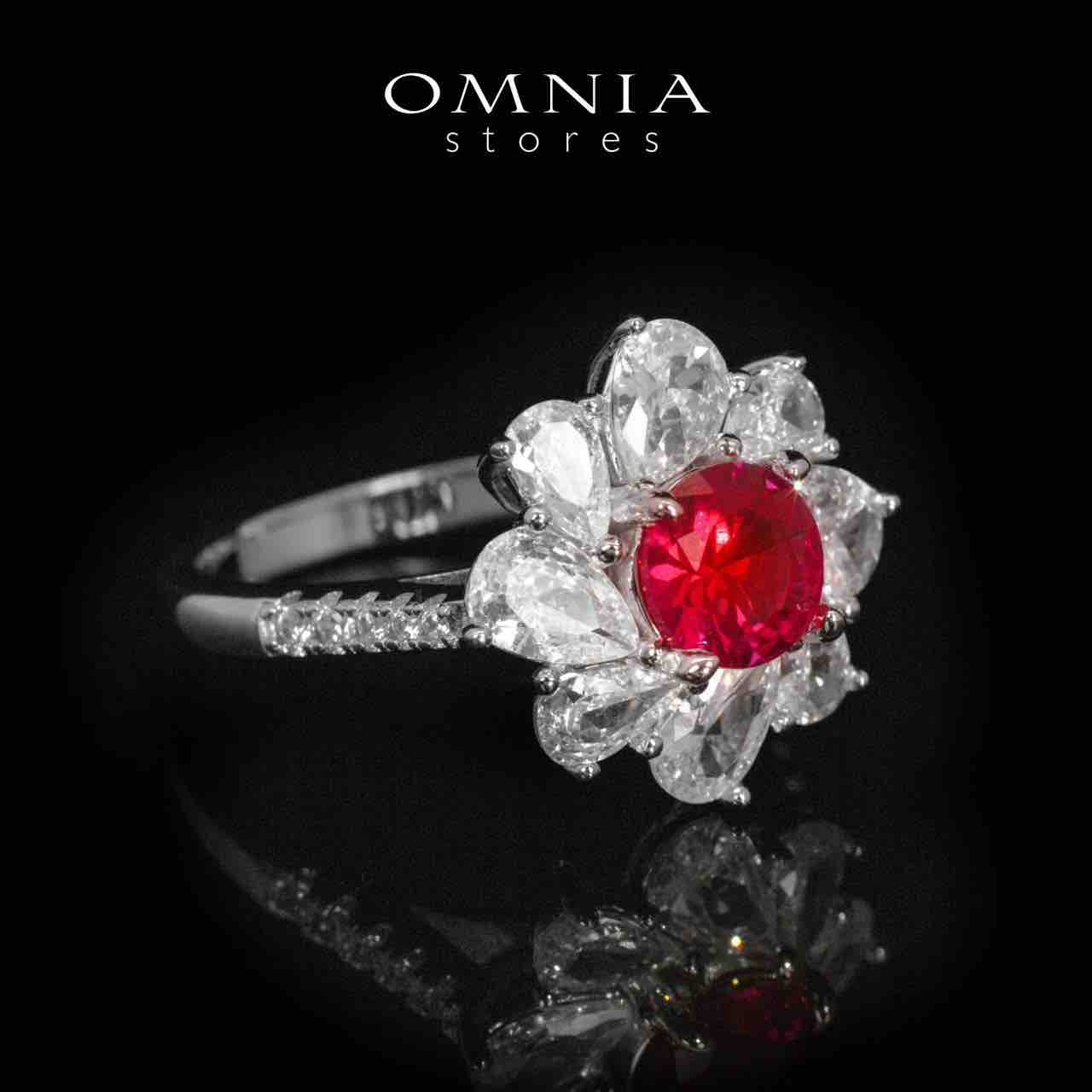 Gwen Floral Red and White Ring With High Quality Simulated Diamonds in 925 Silver - OMNIASTORES UAE