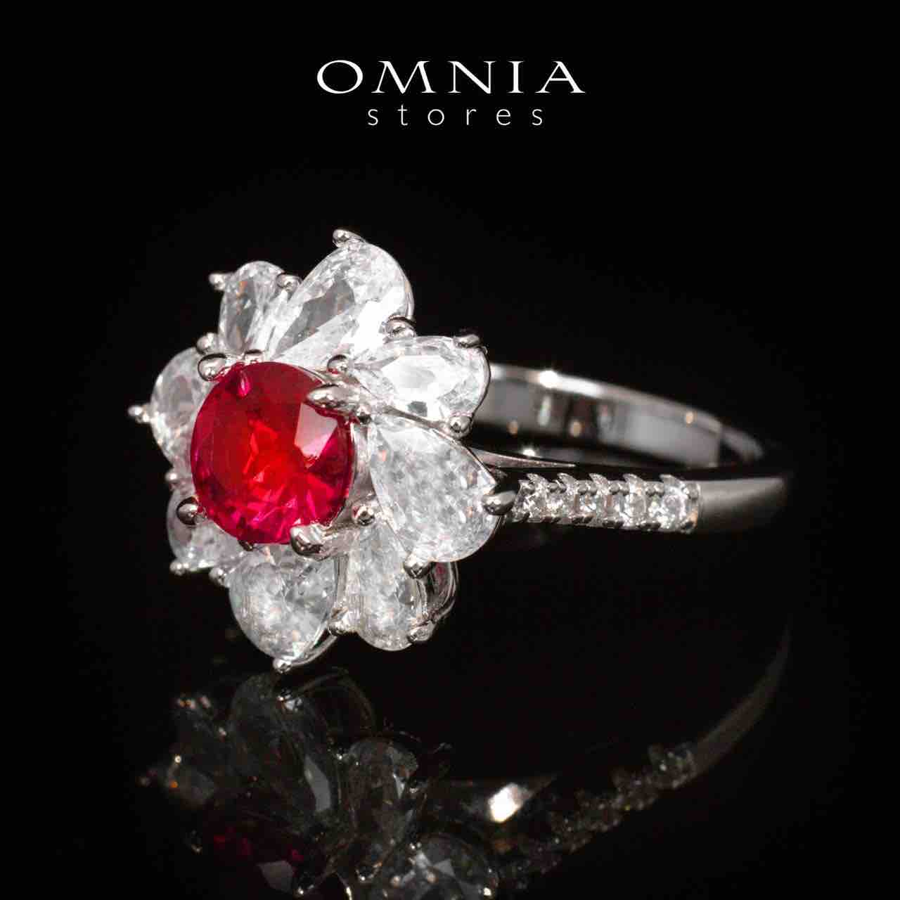 Gwen Floral Red and White Ring With High Quality Simulated Diamonds in 925 Silver - OMNIASTORES UAE