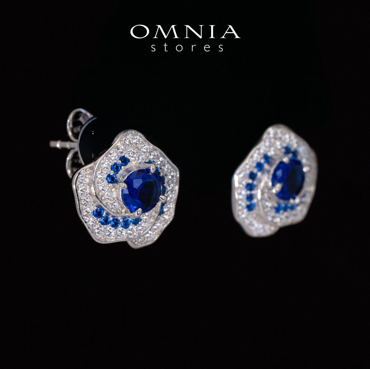 Jillian Floral Blue and White Earrings With High Quality Simulated Diamonds in 925 Silver - OMNIASTORES UAE