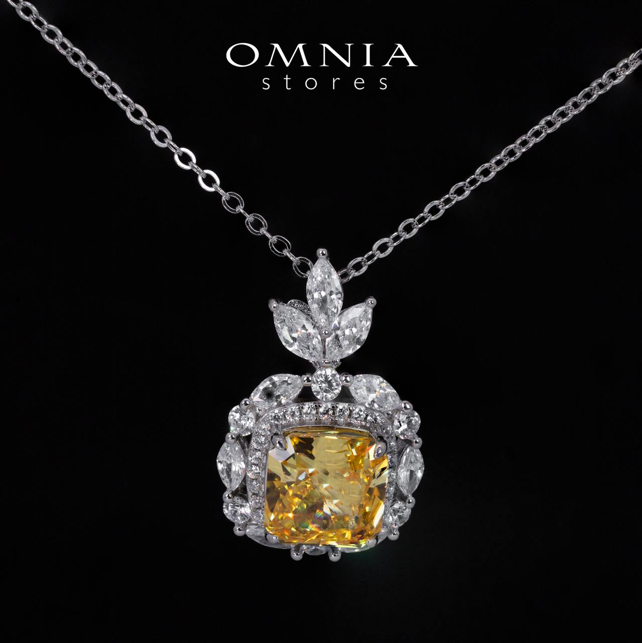 Teresa Yellow and White Pendant Necklace With High Quality Simulated Diamonds in 925 Silver - OMNIASTORES UAE