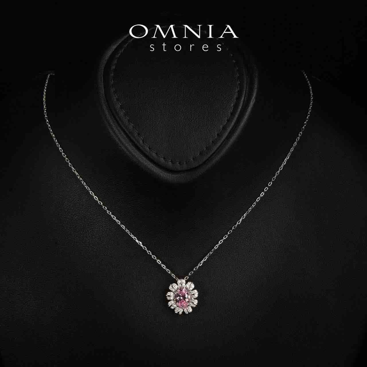 Nataly Pink Flower Design Pendant Necklace With High Quality Simulated Diamonds in 925 Silver - OMNIASTORES UAE