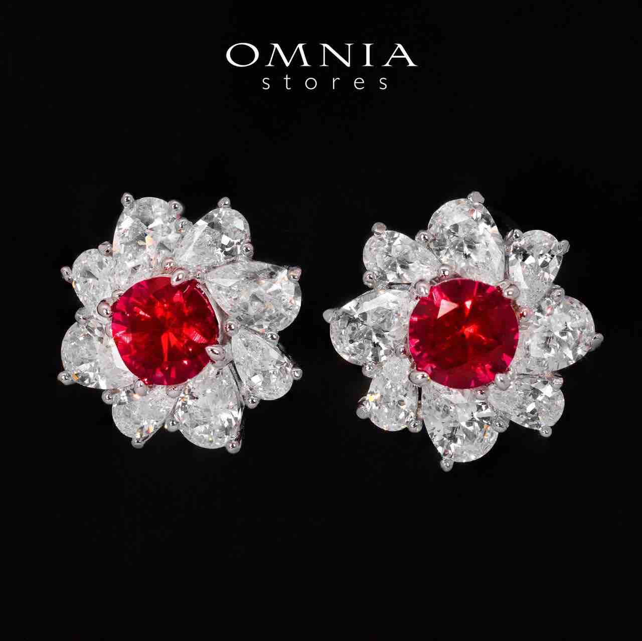 Gwen Floral Red and White Pendant Necklace With High Quality Simulated Diamonds in 925 Silver - OMNIASTORES UAE