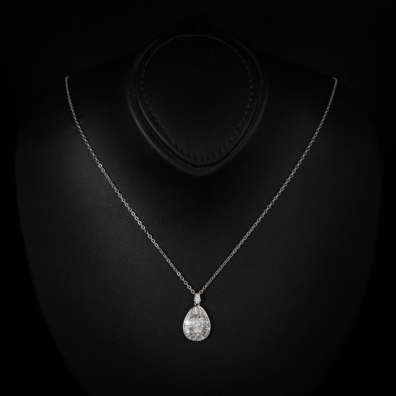 Irene White Pear Pendant Necklace With High Quality Simulated Diamonds in 925 Silver - OMNIASTORES UAE