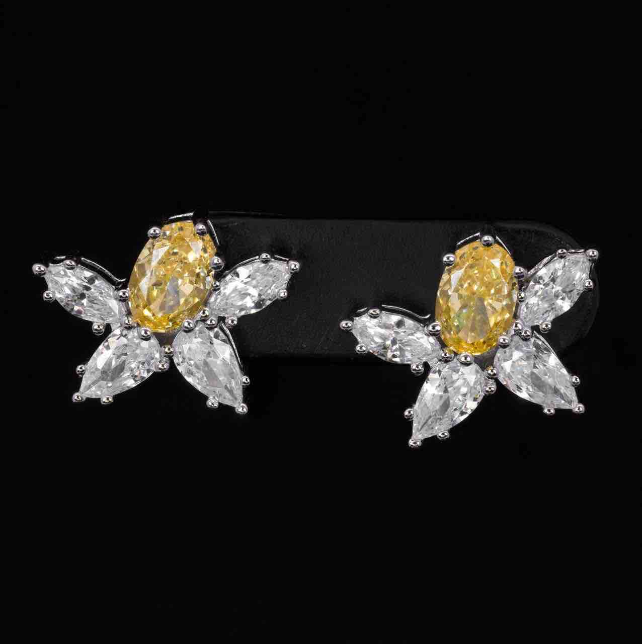 Kiana Yellow Flower Design Earrings With High Quality Simulated Diamonds in 925 Silver - OMNIASTORES UAE