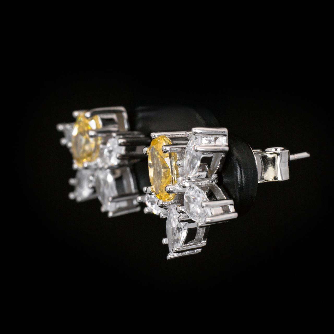 Kiana Yellow Flower Design Earrings With High Quality Simulated Diamonds in 925 Silver - OMNIASTORES UAE