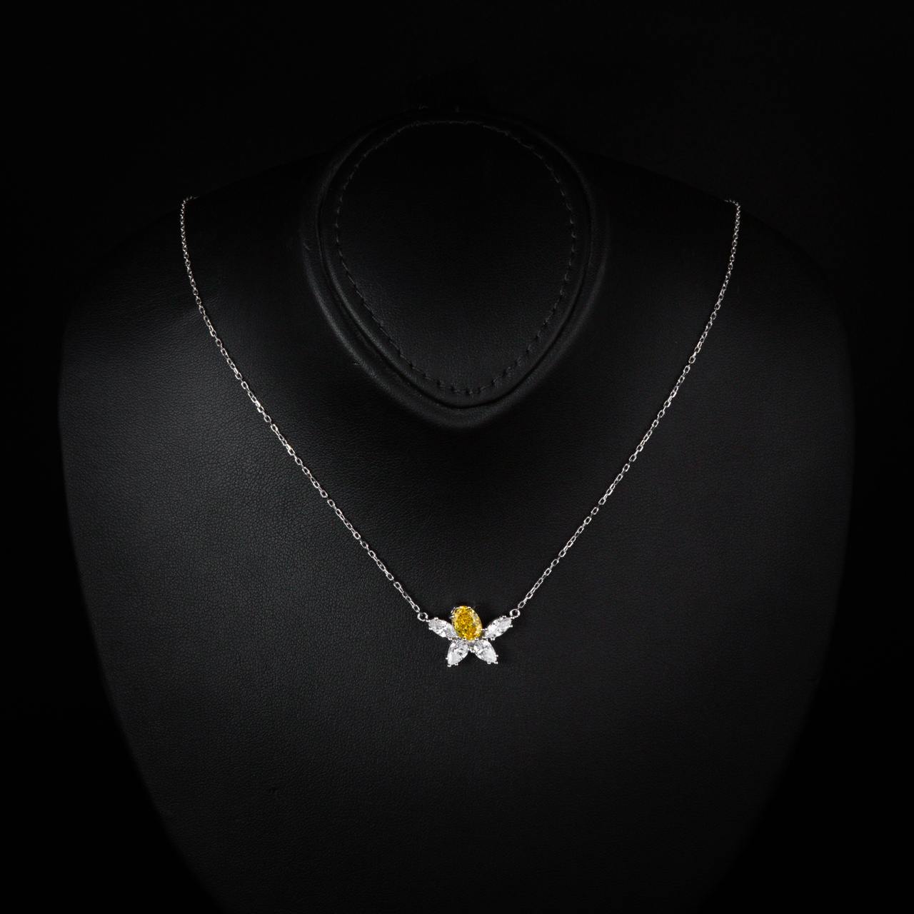 Kiana Yellow Flower Design Pendant Necklace With High Quality Simulated Diamonds in 925 Silver - OMNIASTORES UAE