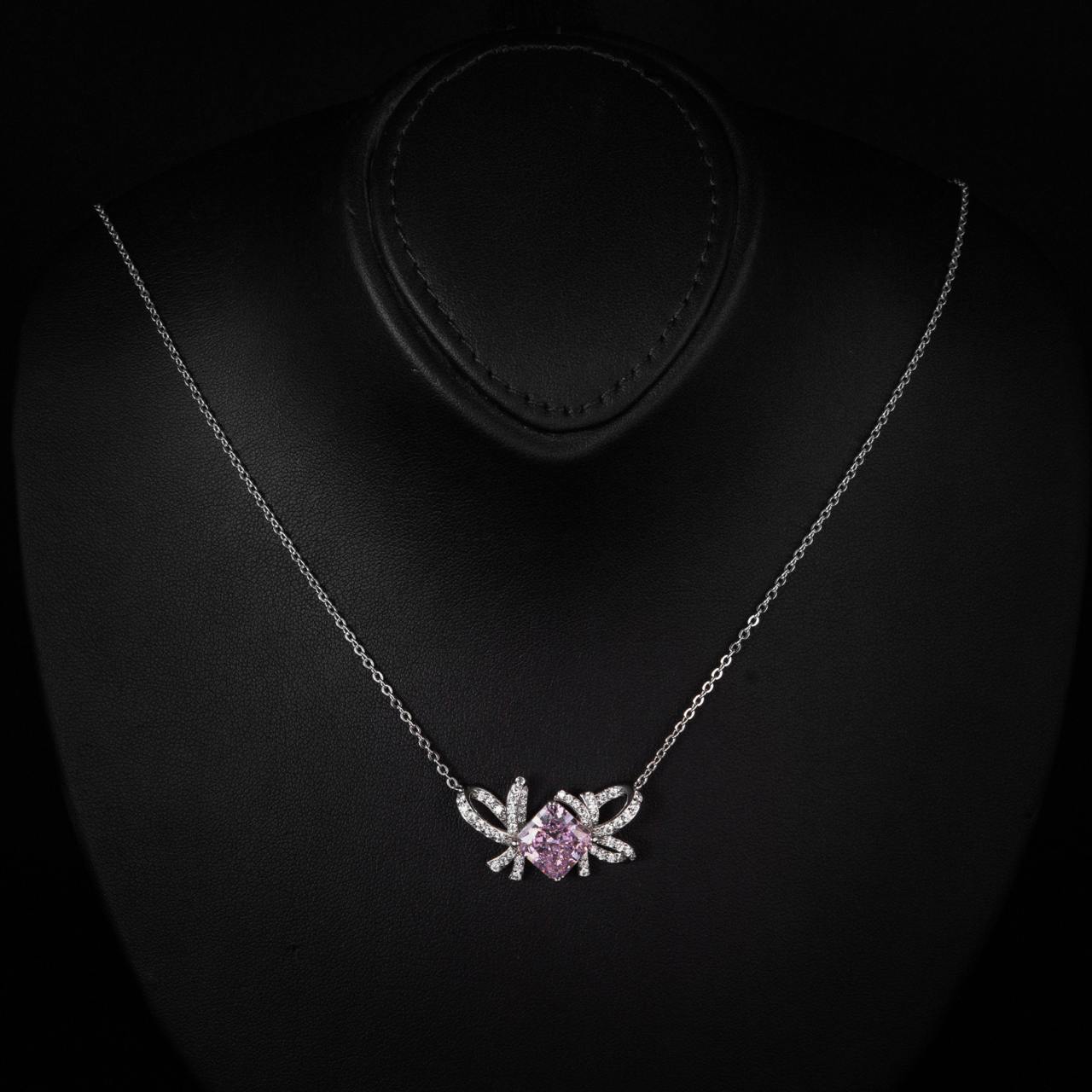 Megan Ribbon Pink Drop Pendant Necklace With High Quality Simulated Diamonds in 925 Silver - OMNIASTORES UAE