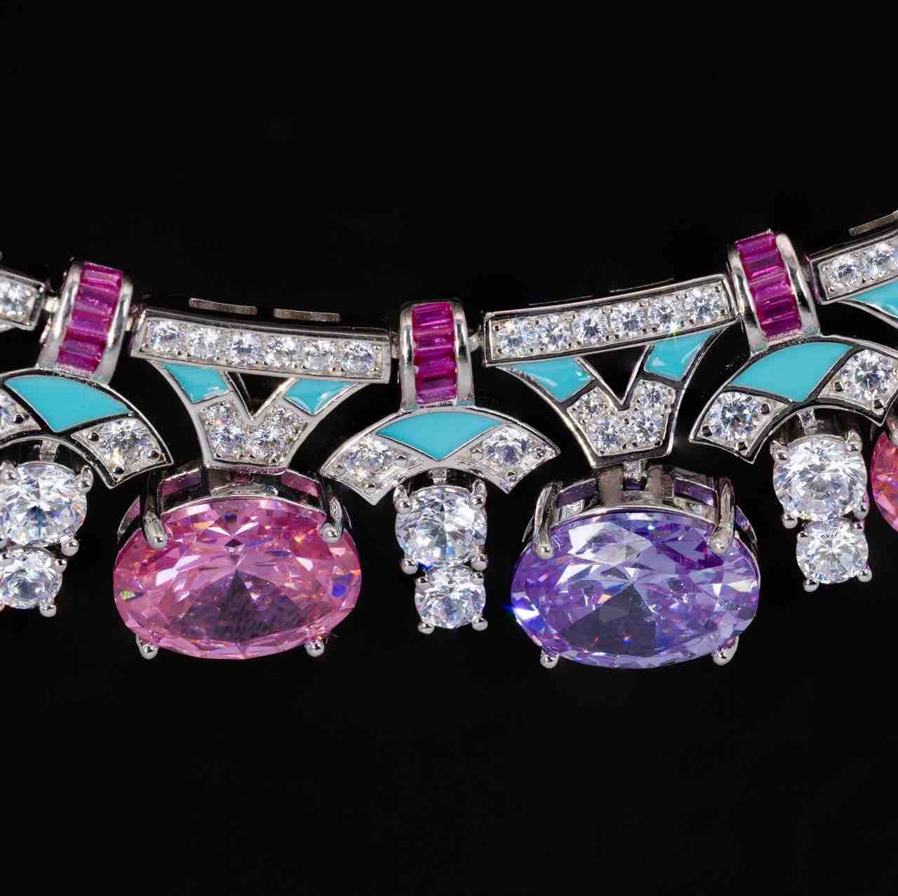 Kassidy Multi Color Necklace With High Quality Simulated Diamonds in 925 Silver - OMNIASTORES UAE