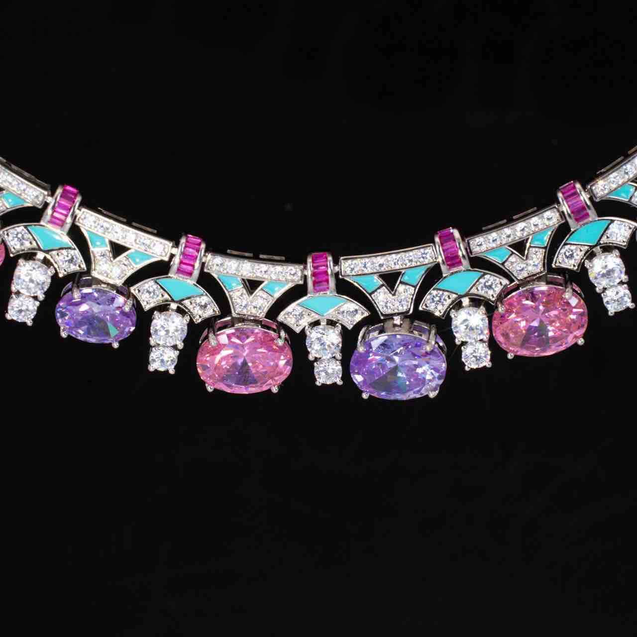 Kassidy Multi Color Necklace With High Quality Simulated Diamonds in 925 Silver - OMNIASTORES UAE