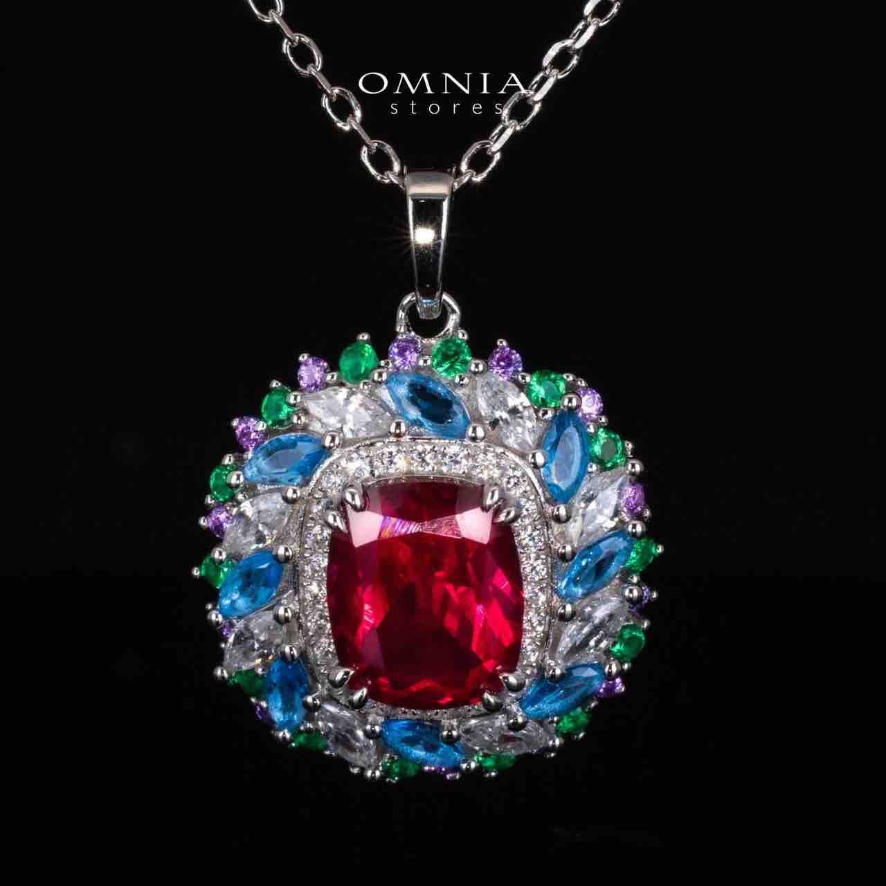 Omnia Inza Multi Color Pendant Necklace With High Quality Simulated Diamonds In 925 Silver - OMNIASTORES UAE