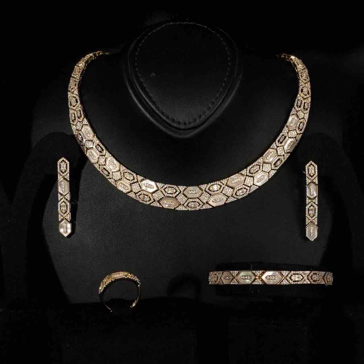 Raya Gold Luxury Bridal Full Set Accessories in High Quality Zircon Stone in Rhodium Plated - OMNIASTORES UAE