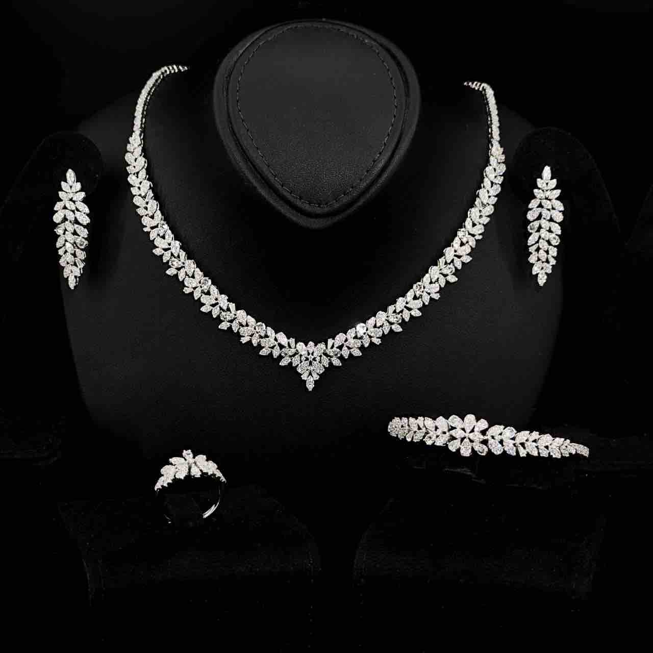 Emelia White Bridal Full Set in 925 Silver High Quality Simulated Diamonds - OMNIASTORES UAE