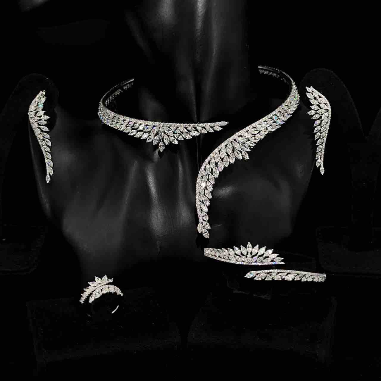 Claire White Bridal Full Set in 925 Silver High Quality Simulated Diamonds - OMNIASTORES UAE