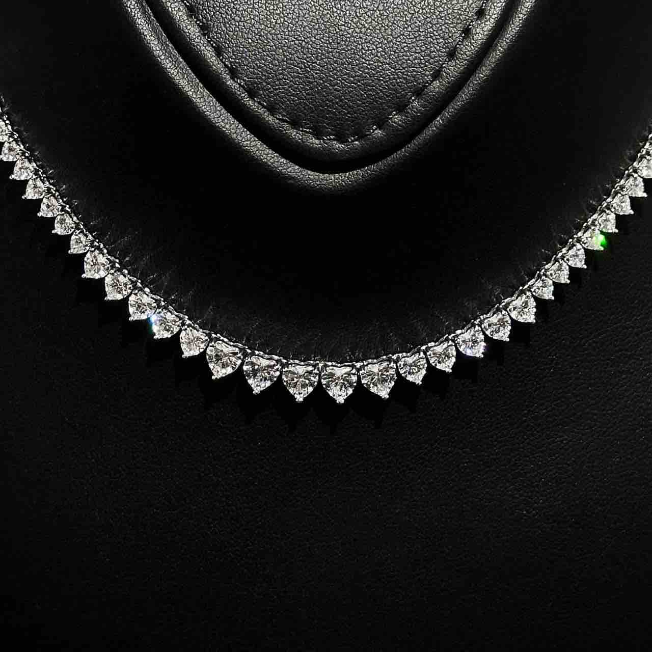 Teesha Heart 11.0mm White Simulated Diamonds Tennis Necklace in 925 Silver