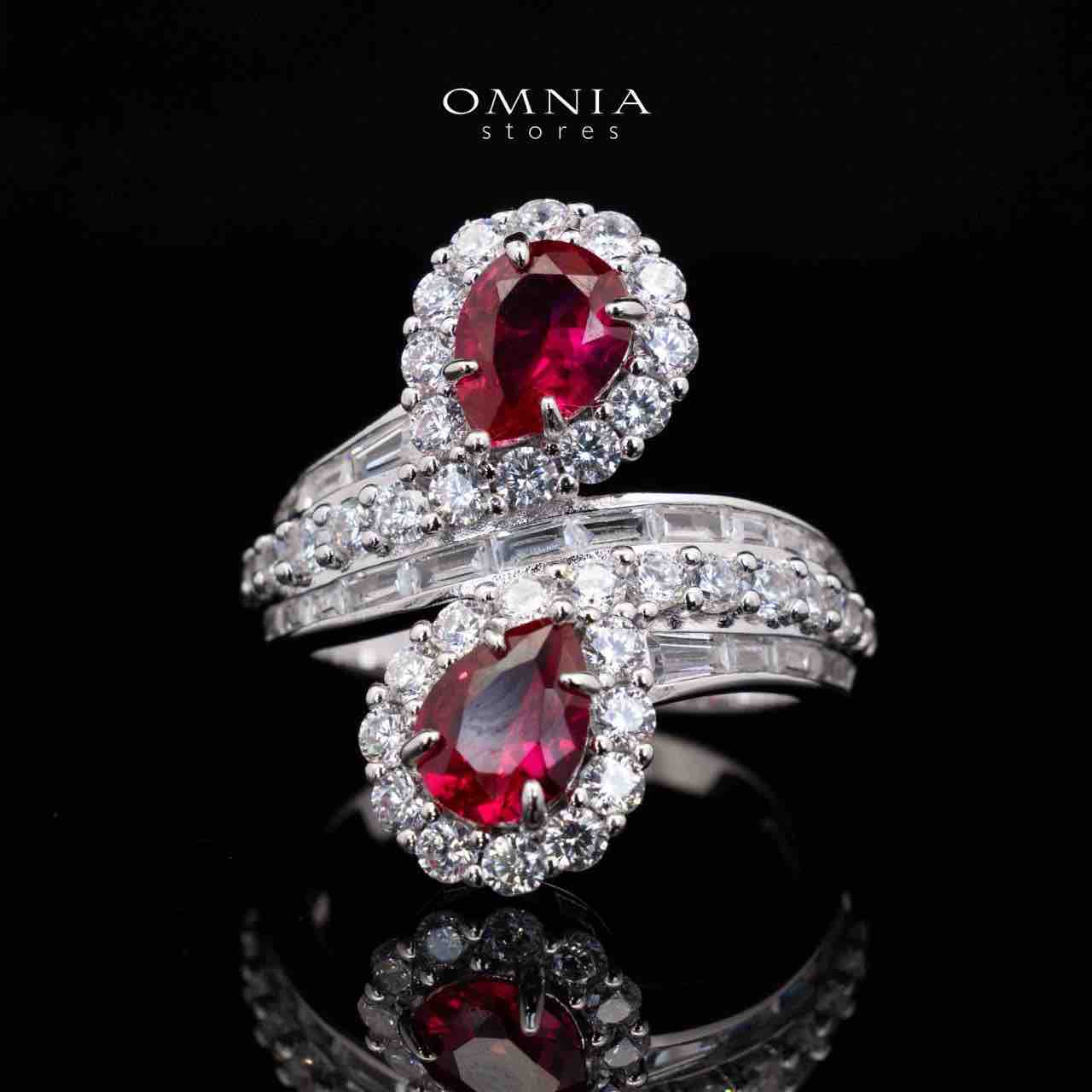 Isabell Red and White Pear Cut Ring in 925 Silver With High Quality Simulated Diamonds