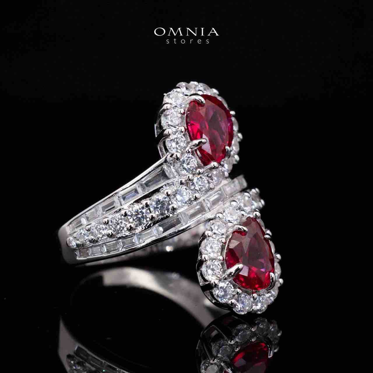 Isabell Red and White Pear Cut Ring in 925 Silver With High Quality Simulated Diamonds