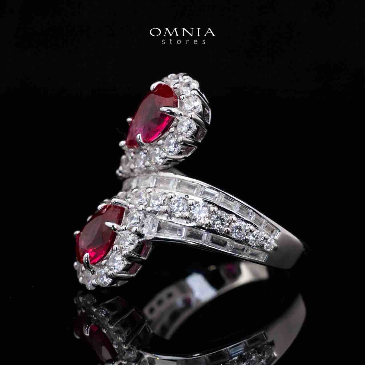 Isabell Red and White Pear Cut Ring in 925 Silver With High Quality Simulated Diamonds