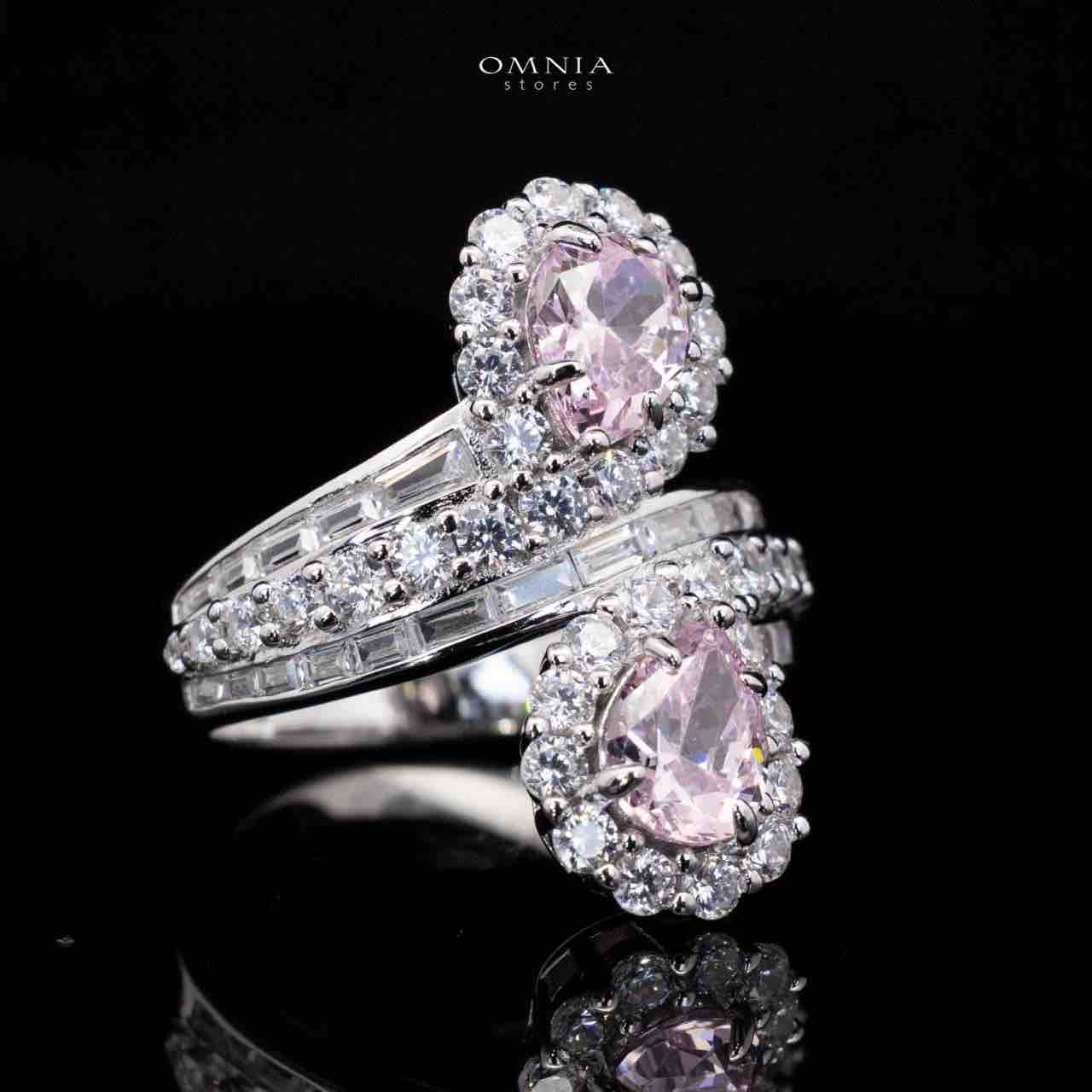 Isabell Pink and White Pear Cut Ring in 925 Silver With High Quality Simulated Diamonds
