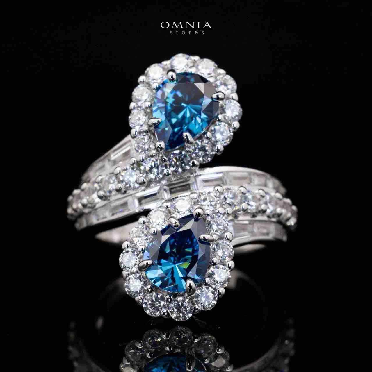 Isabell Blue and White Pear Cut Ring in 925 Silver With High Quality Simulated Diamonds