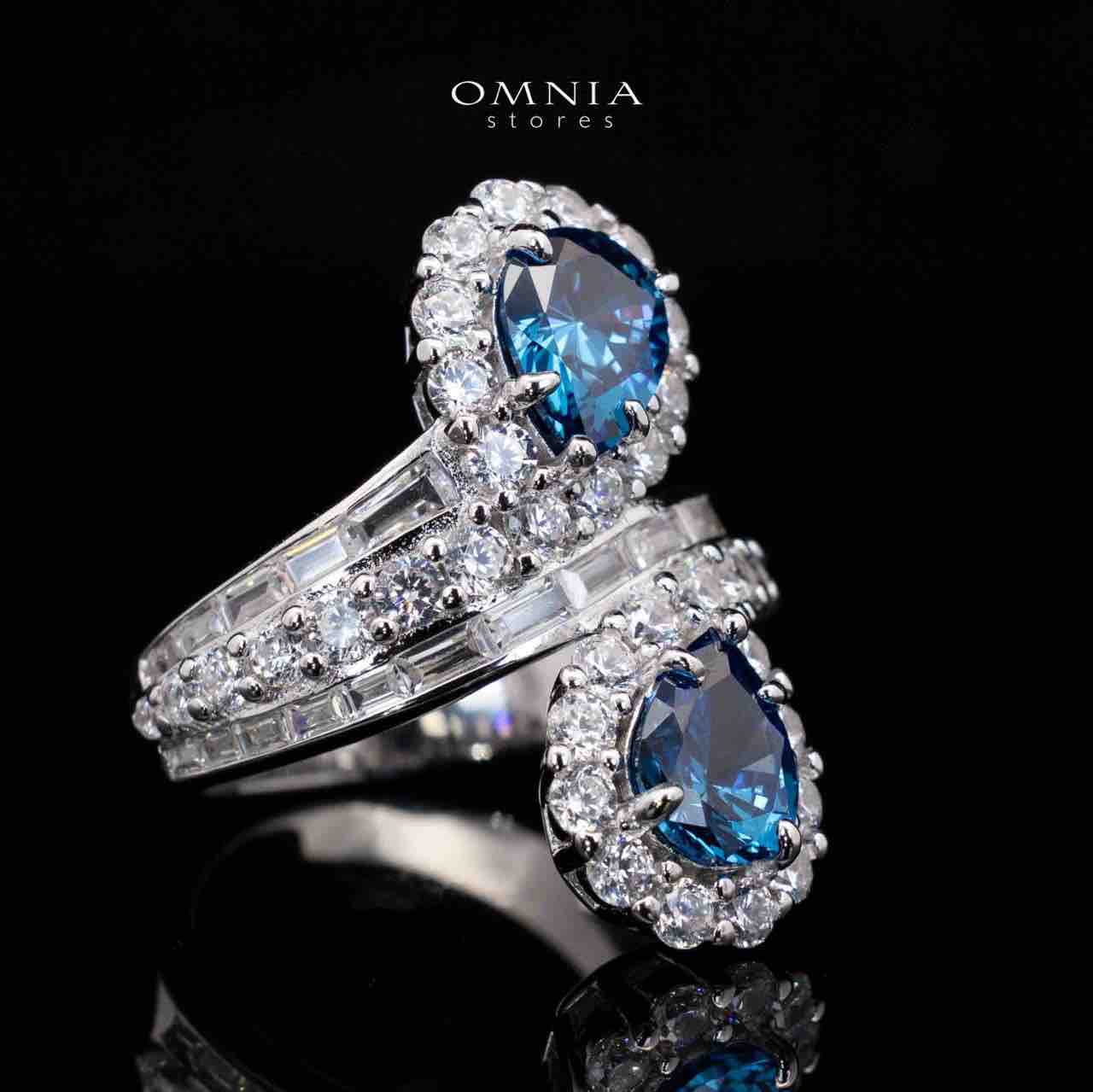 Isabell Blue and White Pear Cut Ring in 925 Silver With High Quality Simulated Diamonds