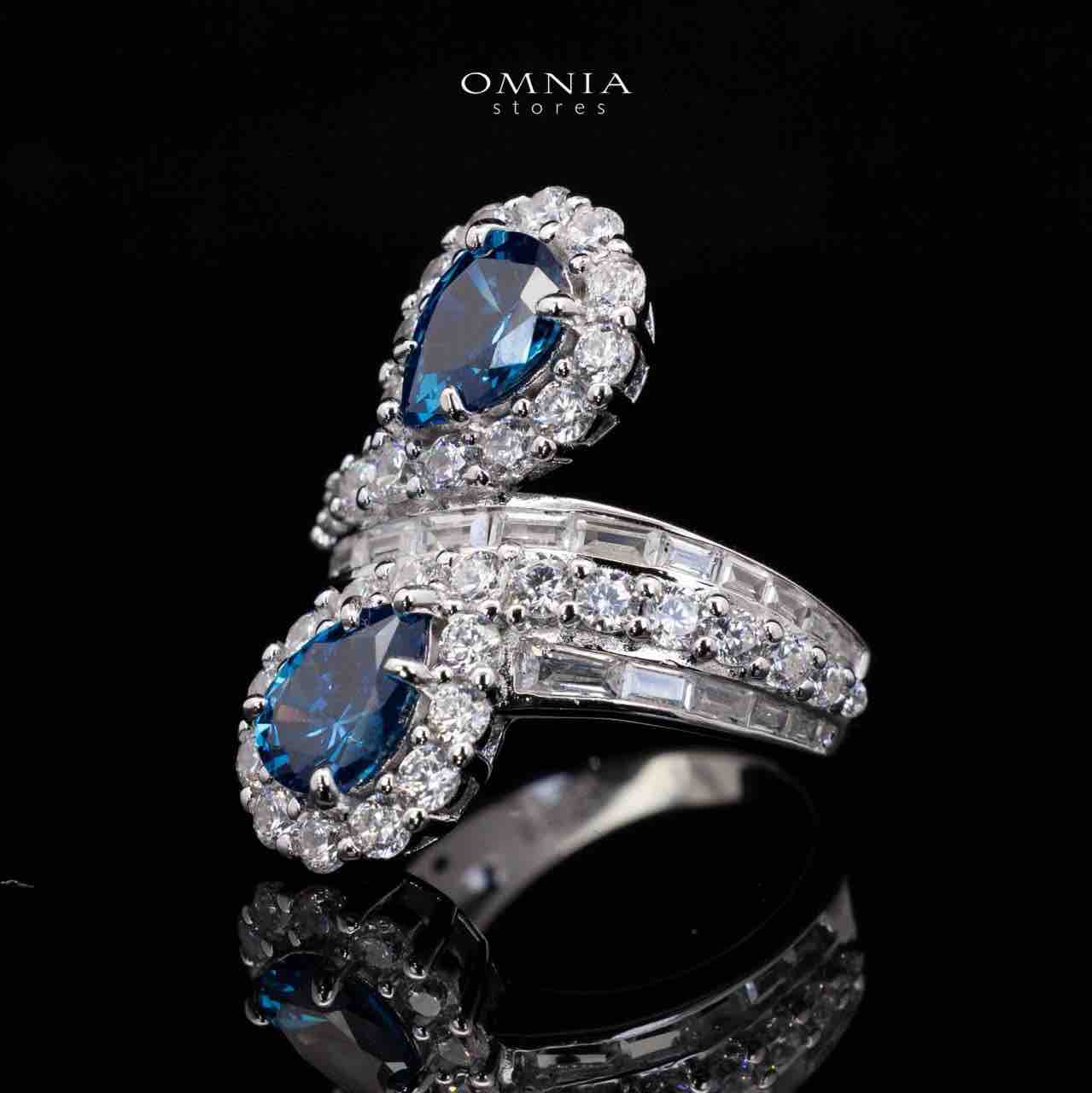 Isabell Blue and White Pear Cut Ring in 925 Silver With High Quality Simulated Diamonds