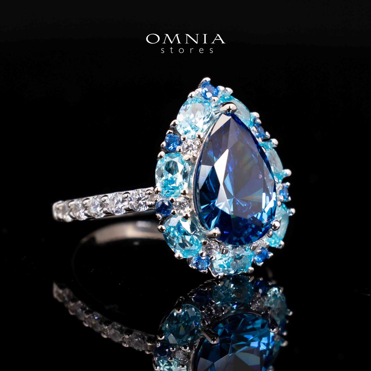Tahlia Blue Pear Cut Ring in 925 Silver With High Quality Simulated Diamonds