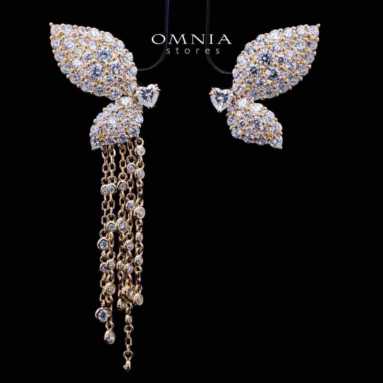 Aalia Gold Stud Long Chain Earrings in 925 Silver With High Quality Simulated Diamonds